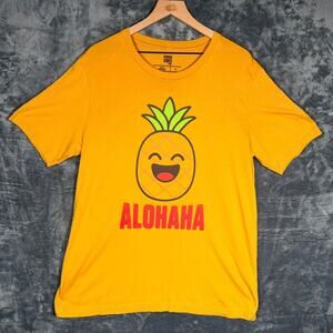 Seaside Vibes Mens T-Shirt XL Yellow Alohaha Pineapple Graphic Tee 100% Cotton